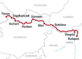 De Donau met fiets en schip - kaart